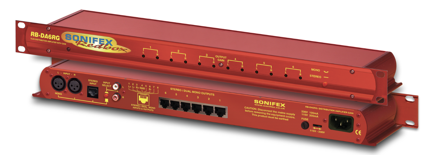 Sonifex  RB-DA6RG 6-полосный стереоусилитель-распределитель с разъемами RJ45 и регулятором выходного усиления